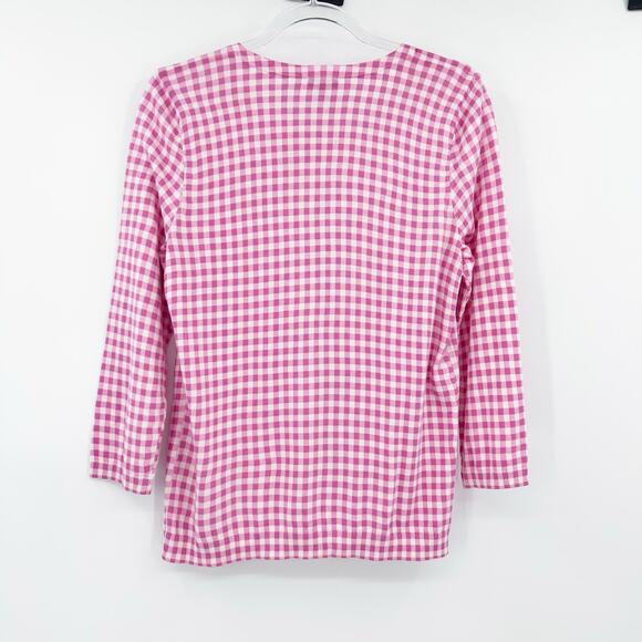Talbots Pink Gingham Check Button Front Cardigan Sweater Womens Size Medium - Picture 8 of 11
